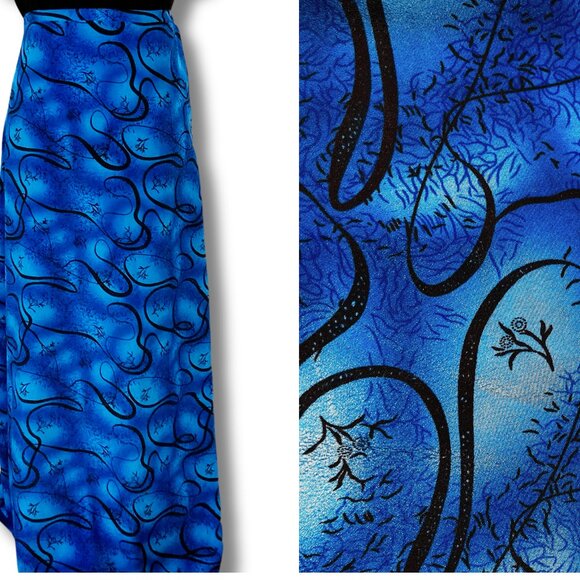 VINTAGE Blue black floral vine print long skirt ~ MEDIUM LARGE whimsigoth maxi - Picture 1 of 7